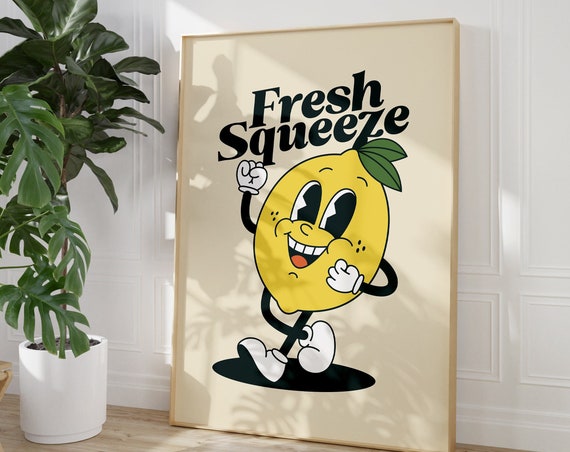 Retro Lemon Print Funny Style Gift For Foodie Gallery Wall Food Kitchen Art 2450