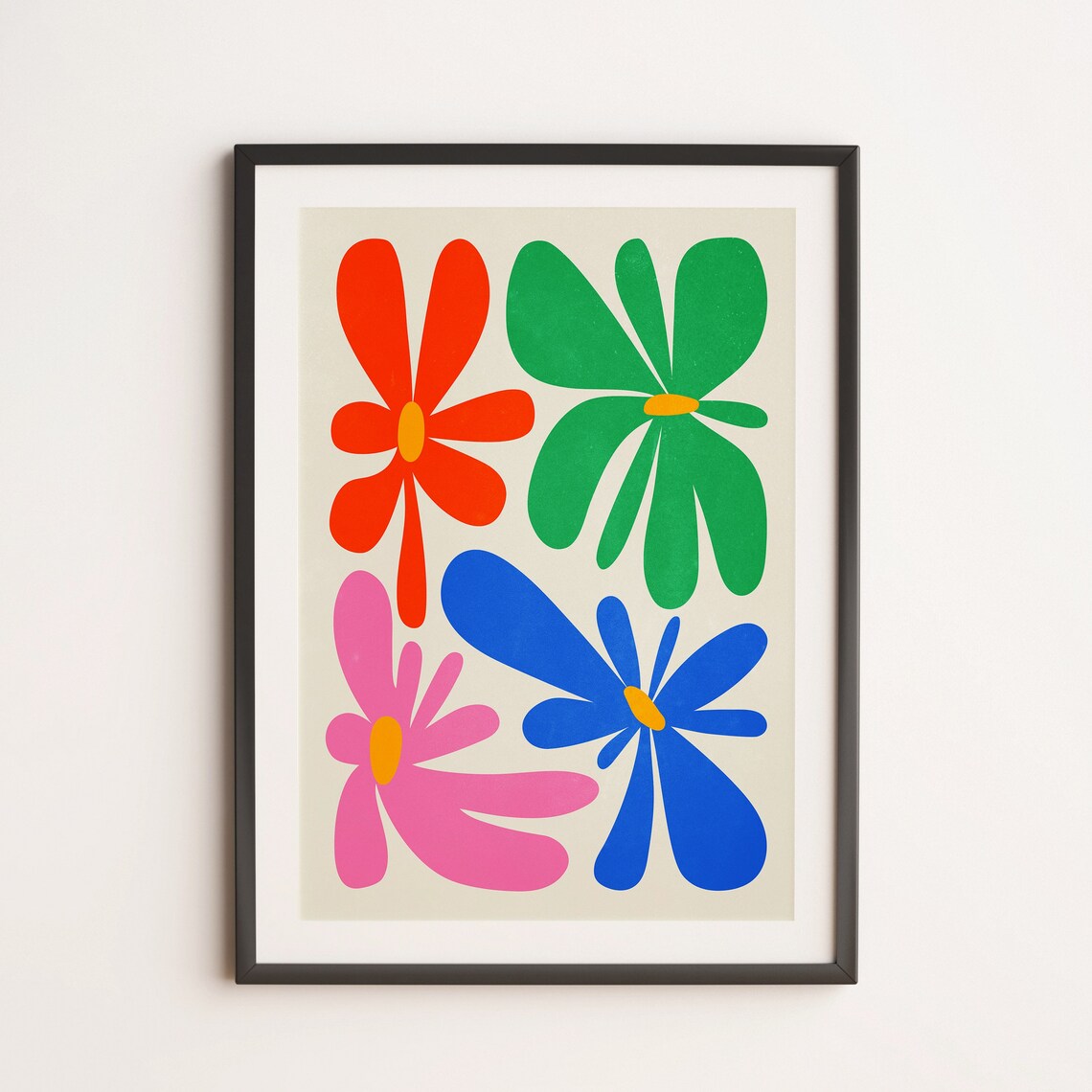 Bold Four Flower Abstract Botanical Modern Colorful Art Print