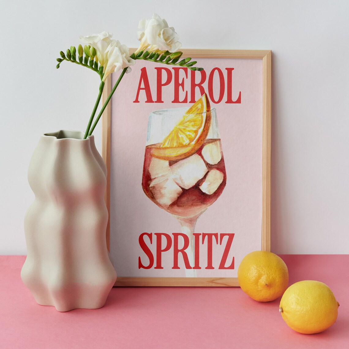 Aperol Spritz Watercolor Cocktail Retro Italian Drink Poster