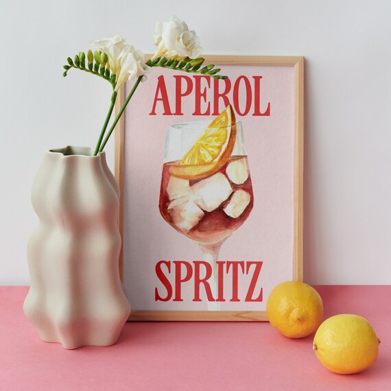 Aperol Spritz Watercolor Cocktail Retro Italian Drink Poster