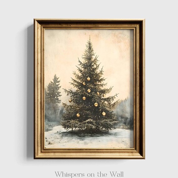 Rustic Christmas Wall Art Winter Pinetree Print Holiday Decor Moody Christmas Tree Watercolor Painting Forest Art Print