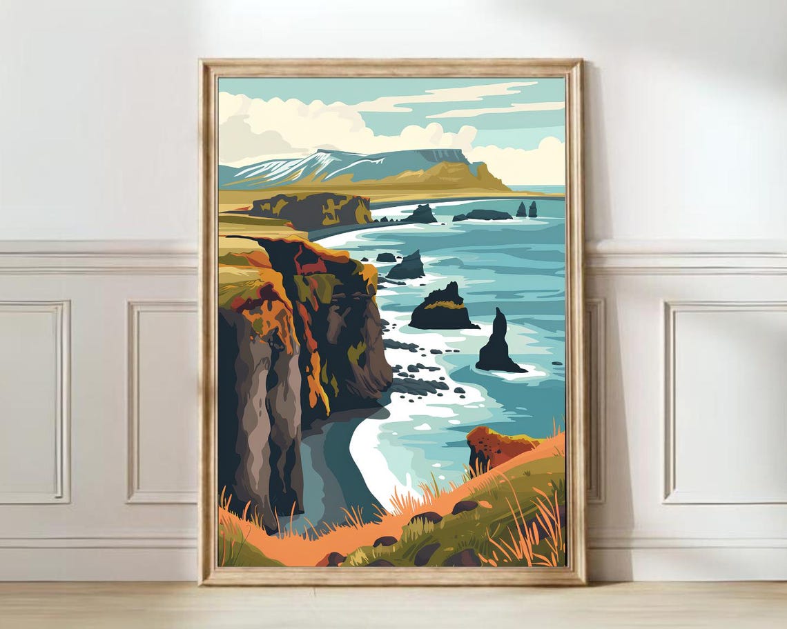 Iceland Print Iceland Illustration Iceland Travel Poster Iceland Painting Northern Lights Print Iceland Gifttraveler Gift