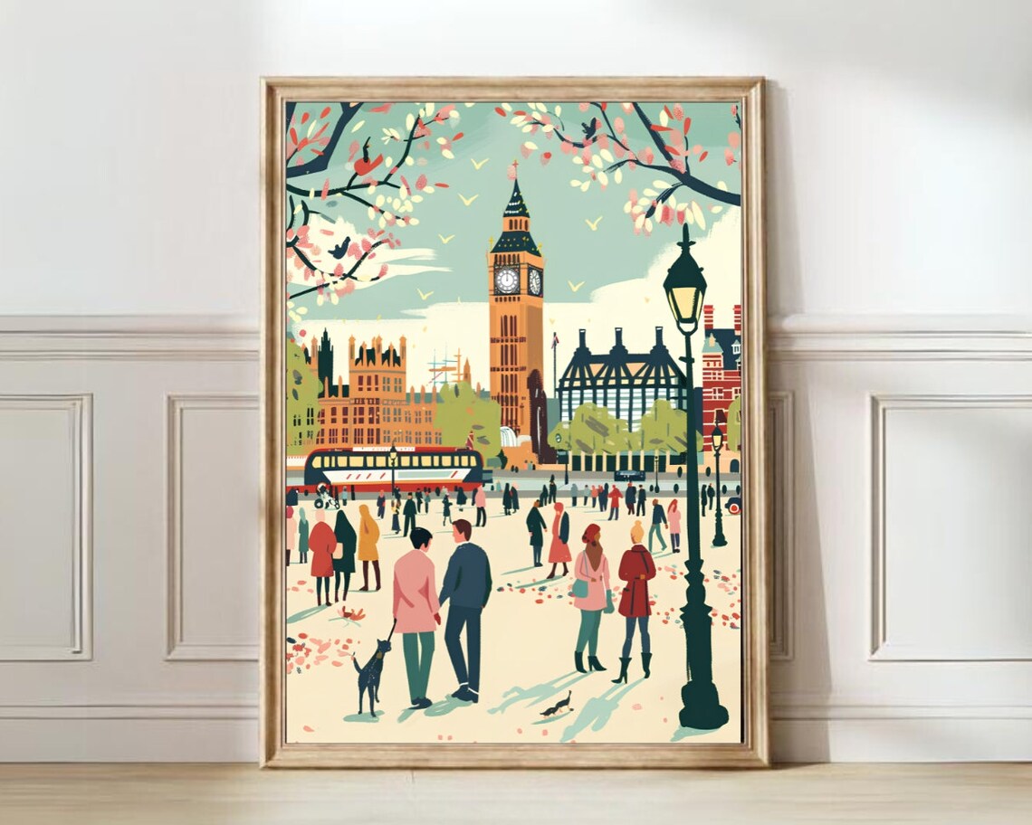 London Illustration Travel Poster, British Wall Art