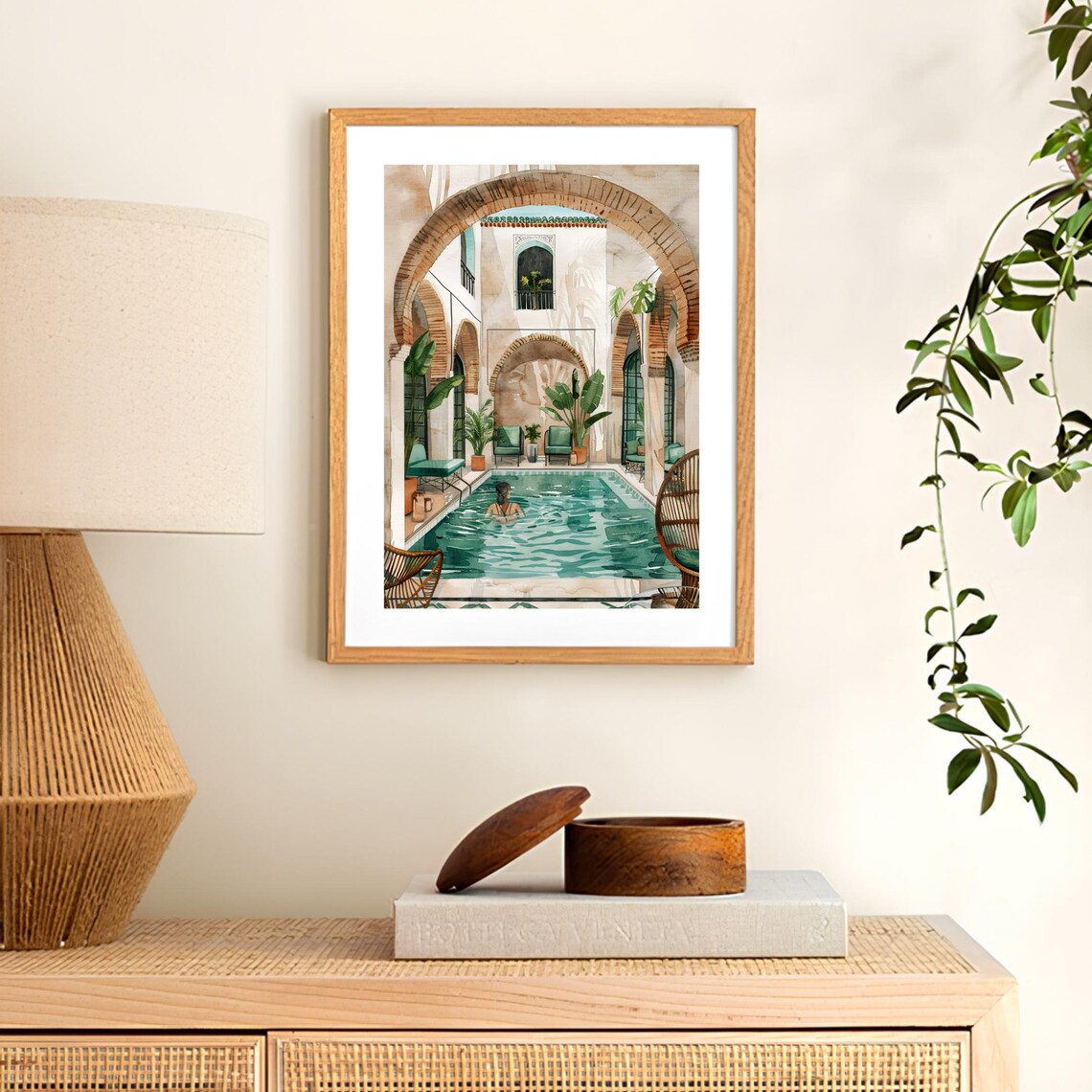 Morocco Riad Pool Illustration, Watercolor Art Print - Image 2