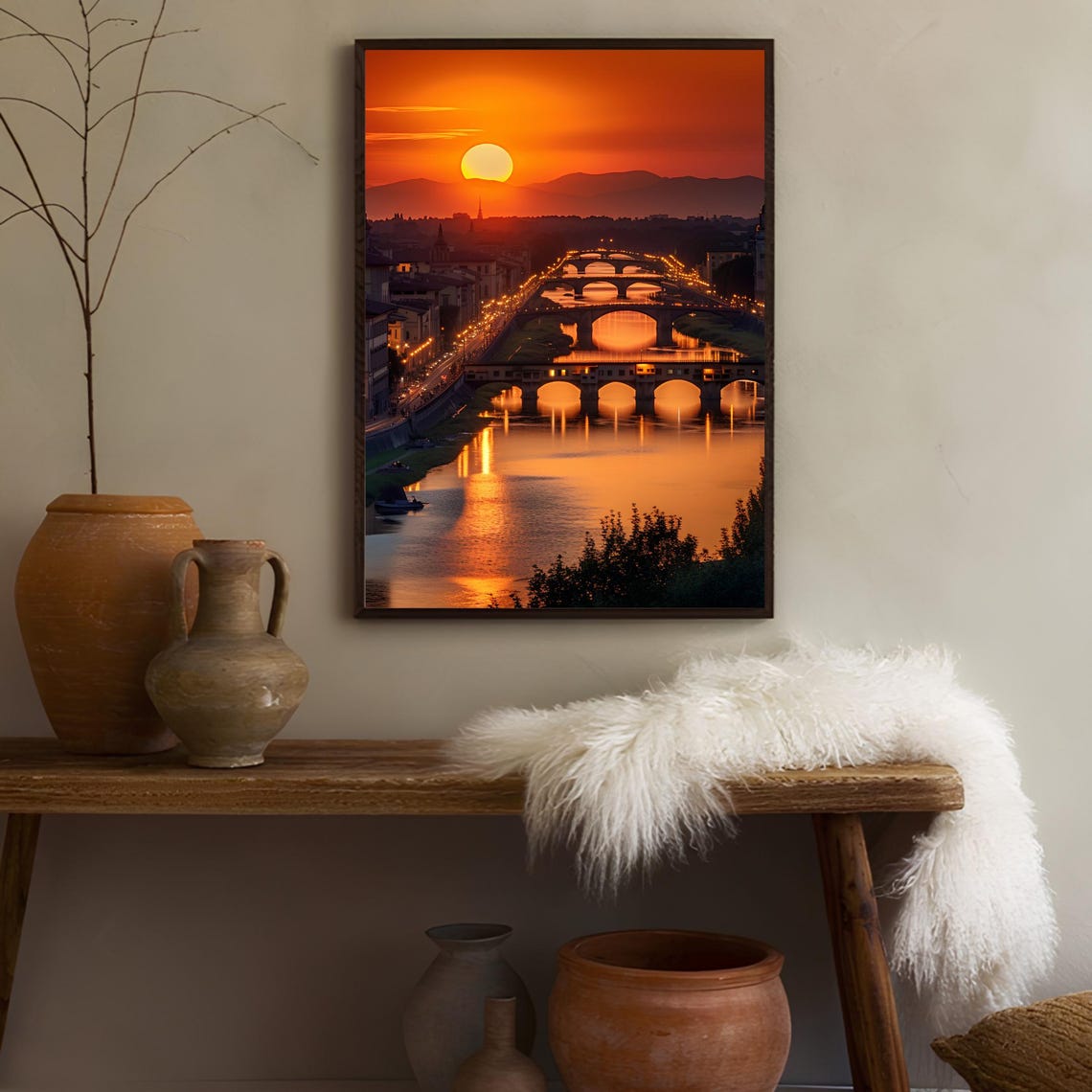 Florence Sunset Arno River Ponte Vecchio Cityscape Photo Poster - Image 3
