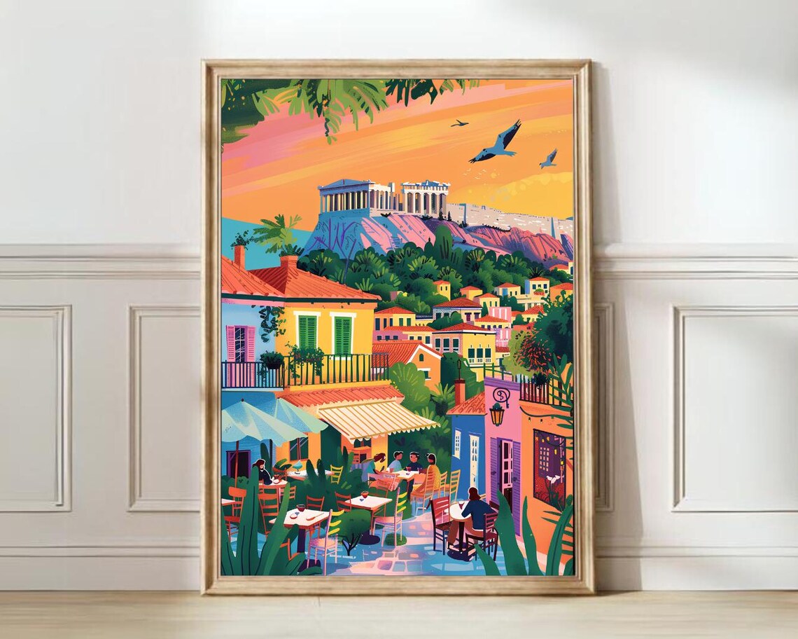 Athens Illustration Greece Travel Poster, Acropolis Print