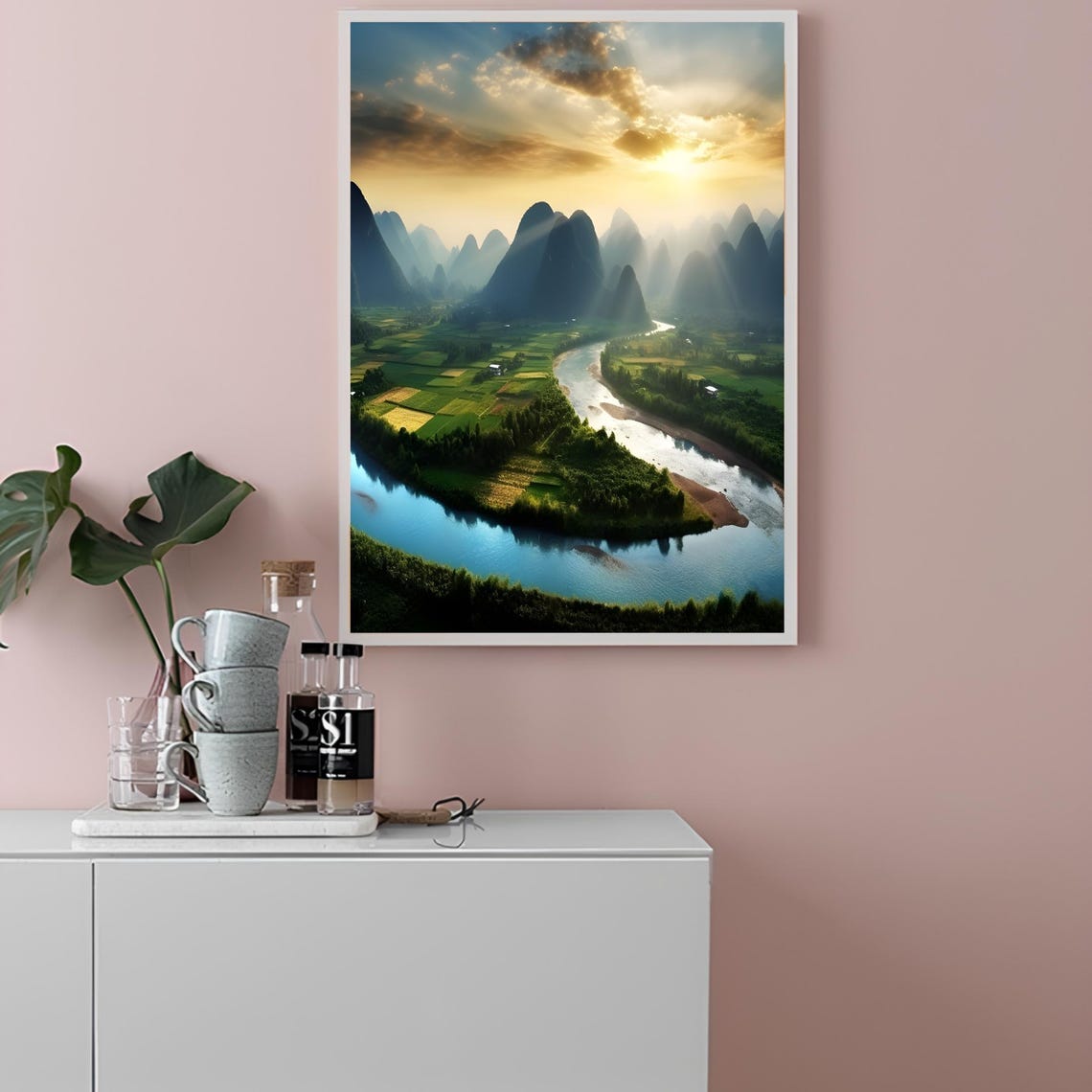 China Karst Mountains Sunrise River Landscape Photography Poster - Image 2