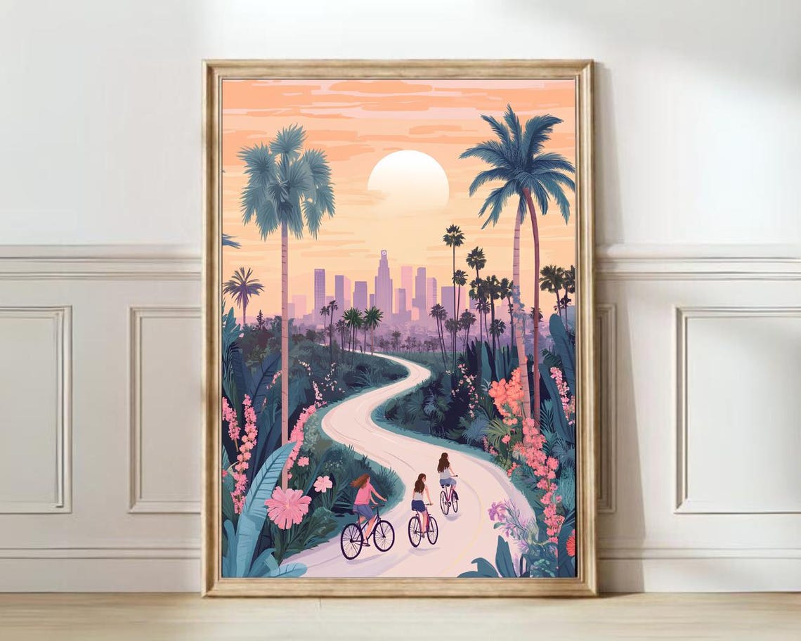 Los Angeles Illustration California Print Los Angeles Print Hollywood Hills Print Los Angeles Gift California Travel Gallery