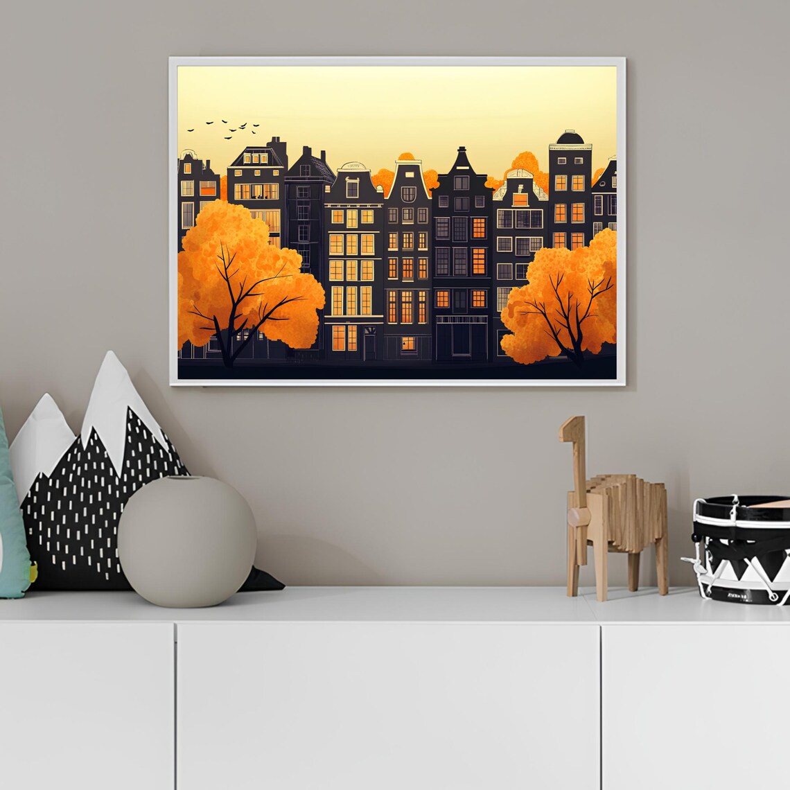 Amsterdam Canal Houses Autumn Night Fall Foliage Travel Poster - Image 2