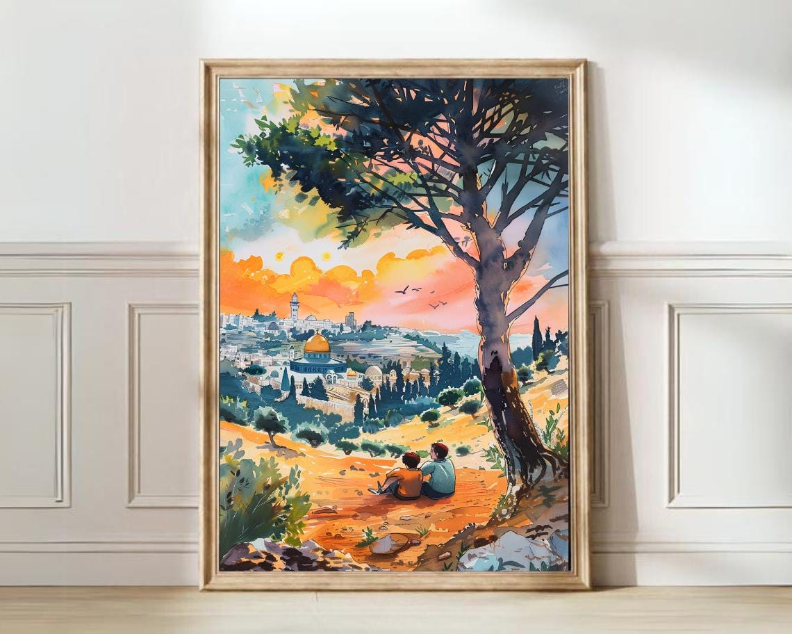 Palestine Dome of the Rock Jerusalem Sunset Watercolor View Poster