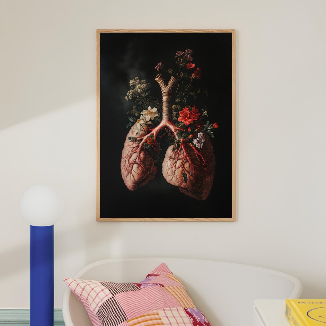Vintage Floral Lungs Anatomy Dark Botanical Medical Art Poster - Image 2
