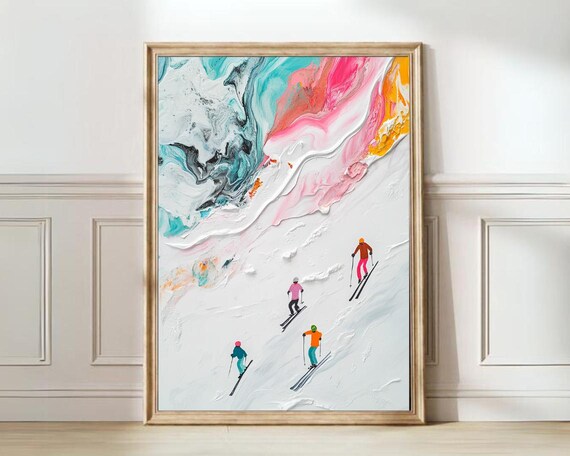 Colorful Abstract Skiers Textured Slope Winter Sports Poster