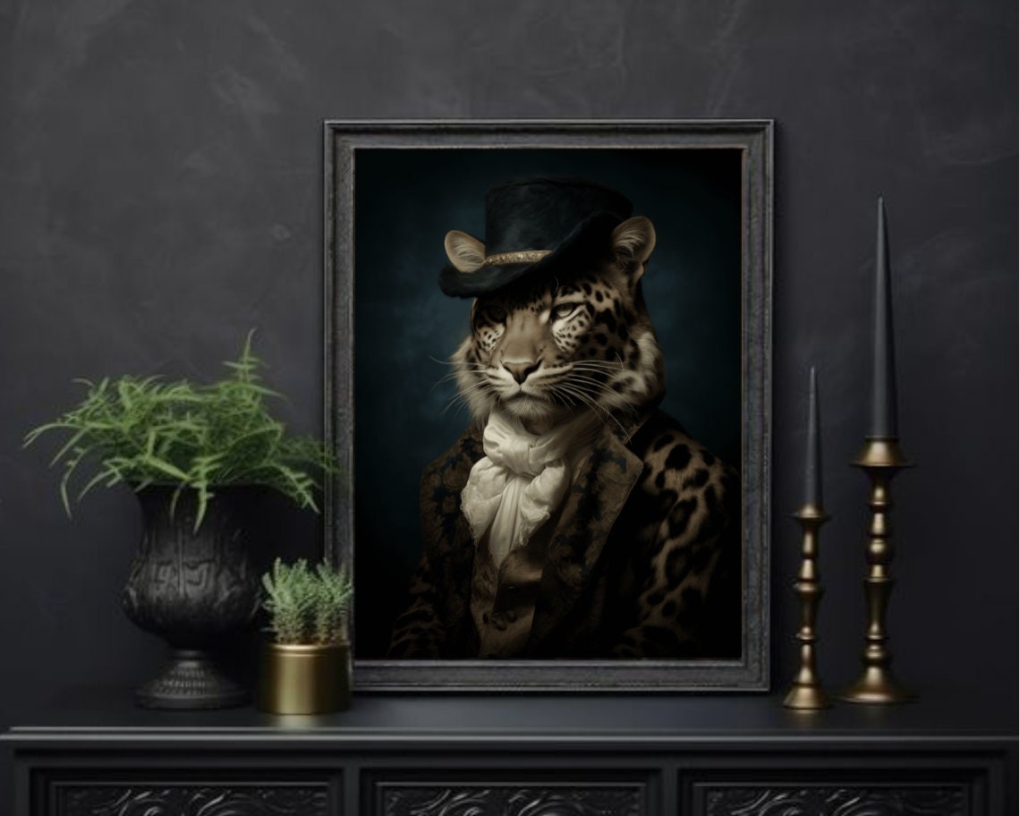 Victorian Leopard Gentleman Portrait In Top Hat Dark Academia Poster - Image 3