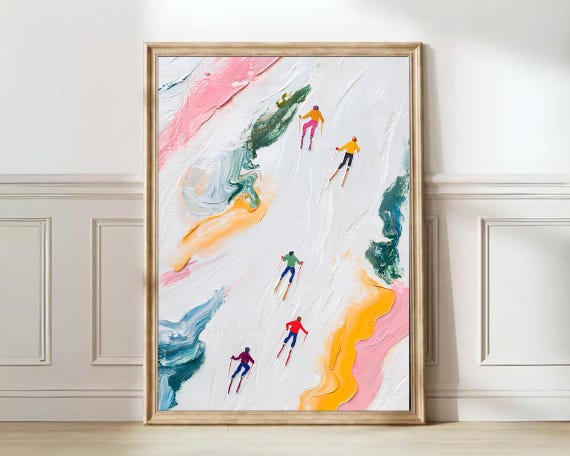 Ski Poster Ski Print Ski Illustration Skiing Print Skiers Painting Snow Painting Snow Print Winter Print Winter Wall Art Ski Gift