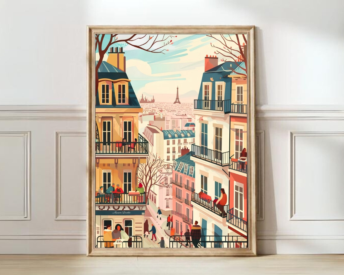 Paris Illustration Travel Poster, France Nursery Decor