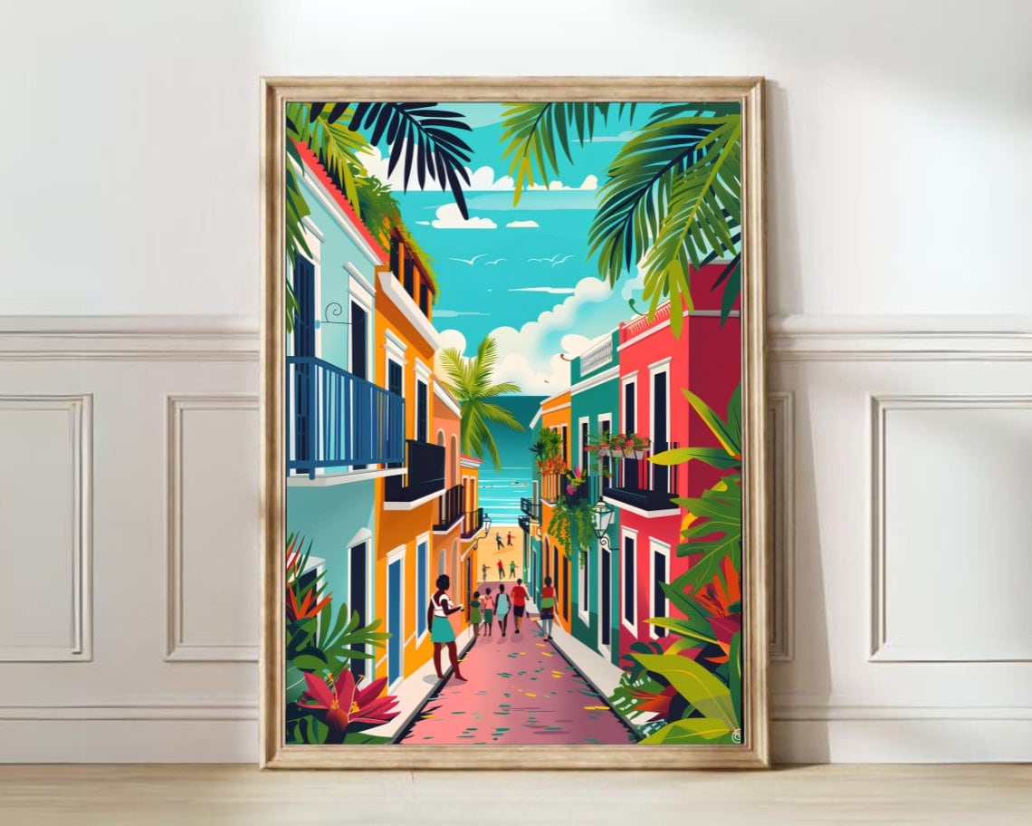 Puerto Rico Travel Poster, San Juan Floral Print