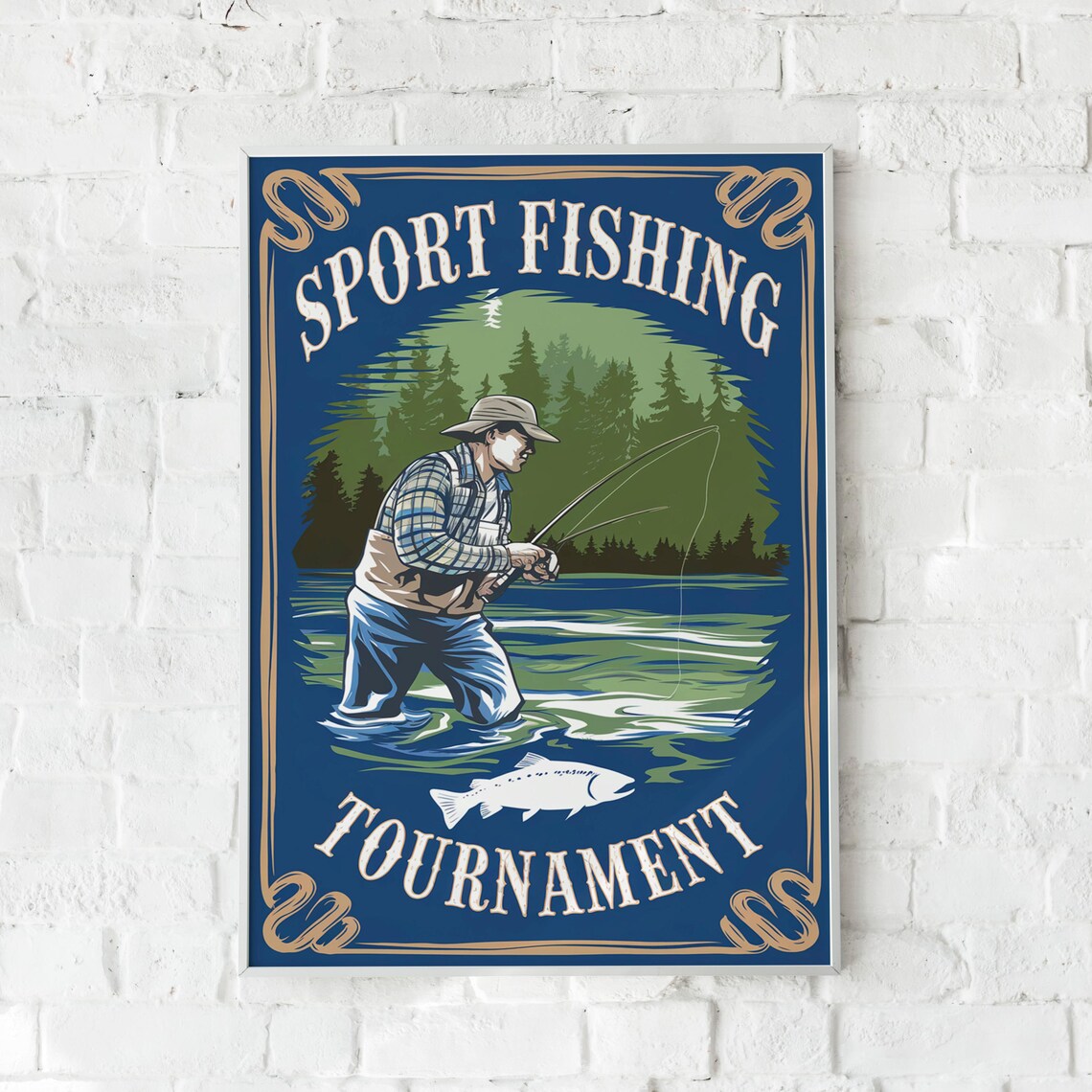 Vintage Fisherman Fishing Poster, Cabin Lake House Decor - Image 5