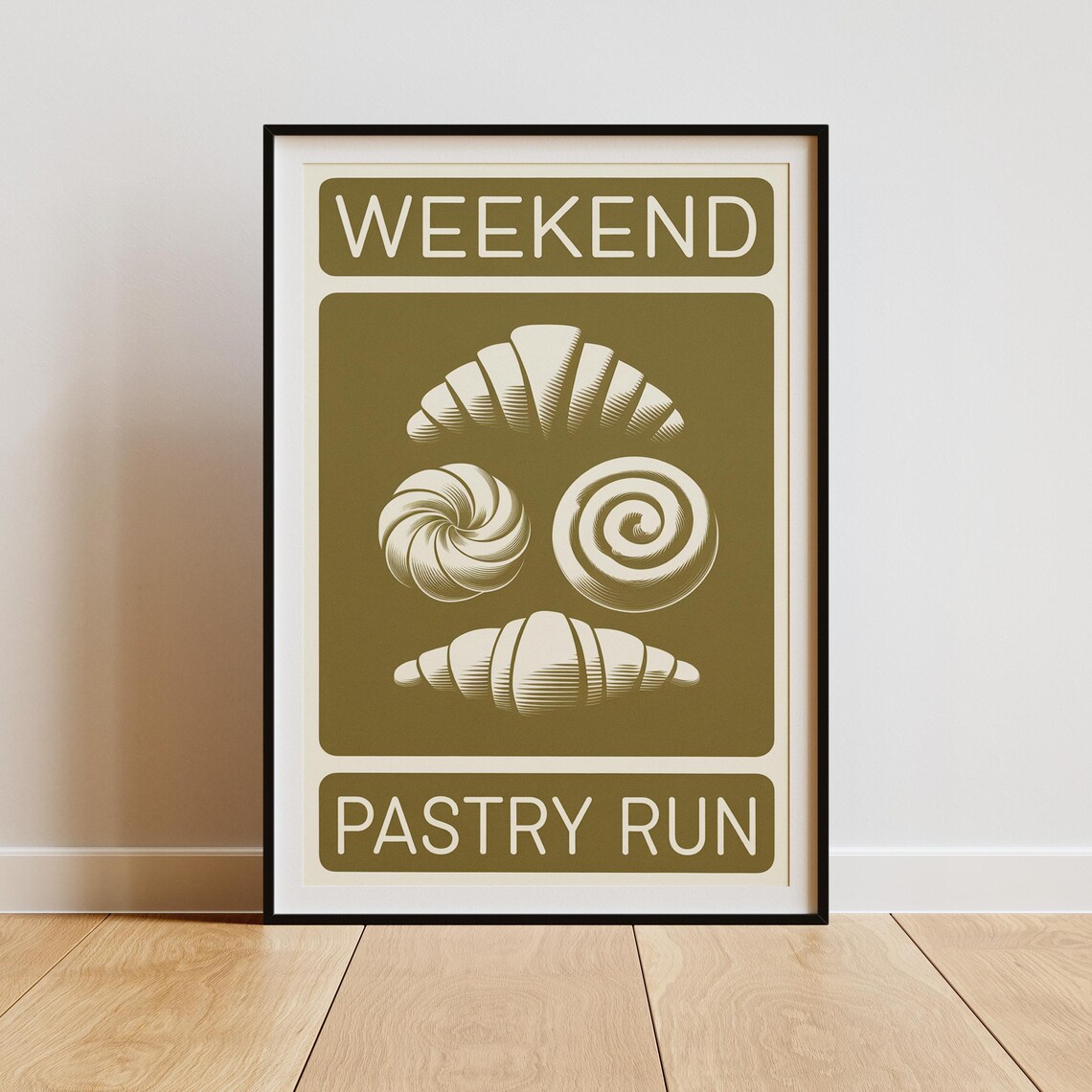 Weekend Pastry Run Croissant Art, Minimalist Kitchen Poster - Image 3