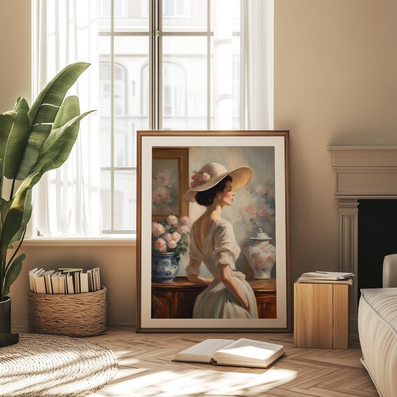 Victorian Lady in Flowered Hat Vintage Portrait Painting Poster