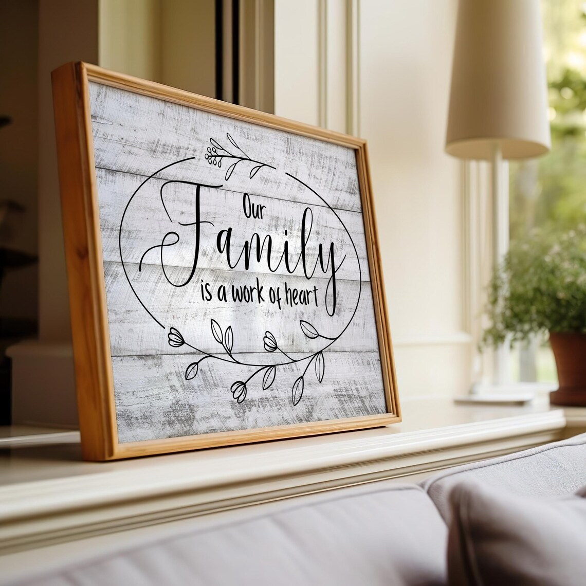 Our Family Is a Work of Heart Rustic Whitewash Wood Sign Poster