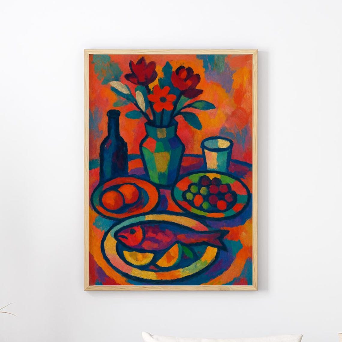 Fauvist Still Life Painting Bold Fish Fruit Flowers Kitchen Poster