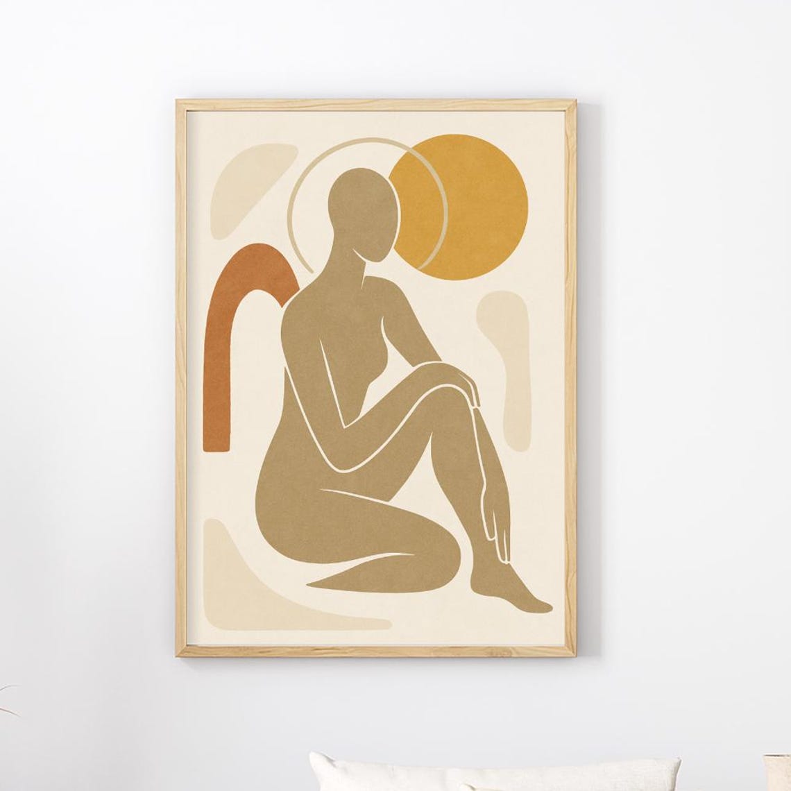 Boho Nude Female Silhouette Minimalist Body Line Neutral Tones Poster