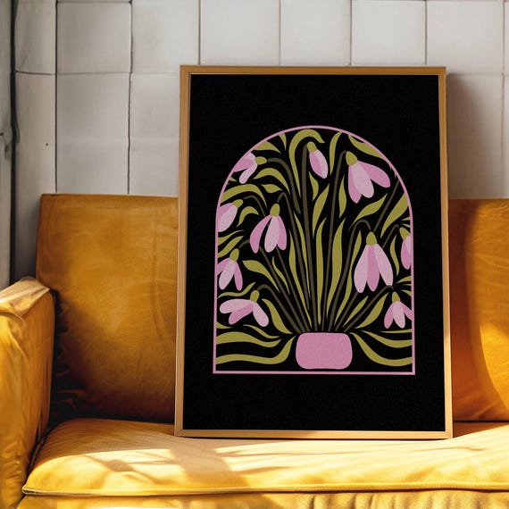 Abstract Snowdrops, 70s Retro Mid-Century Art Print