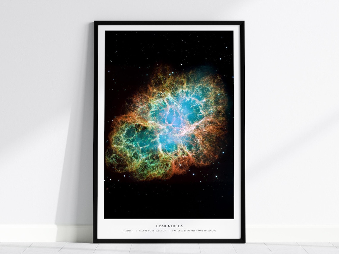 Crab Nebula Hubble Poster, NASA Space Photo