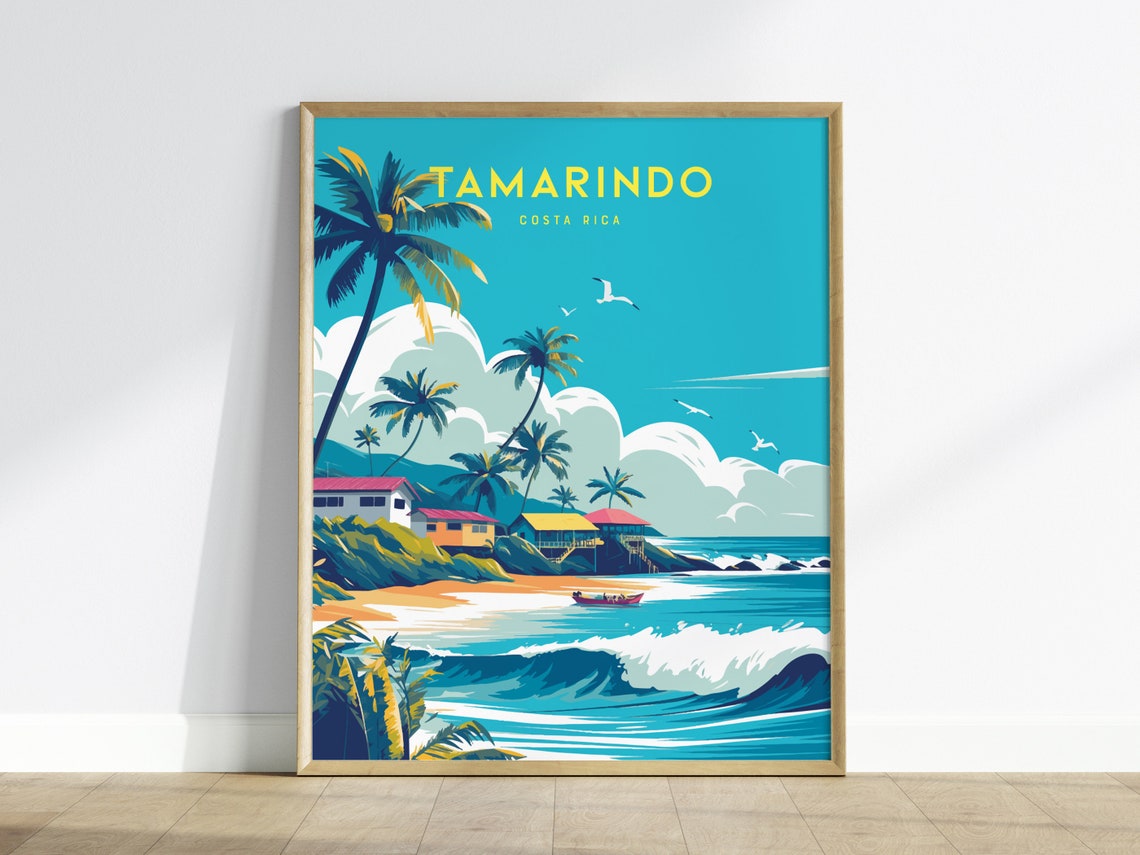 Tamarindo Costa Rica Sunny Surf Beach Palm Wave Travel Poster