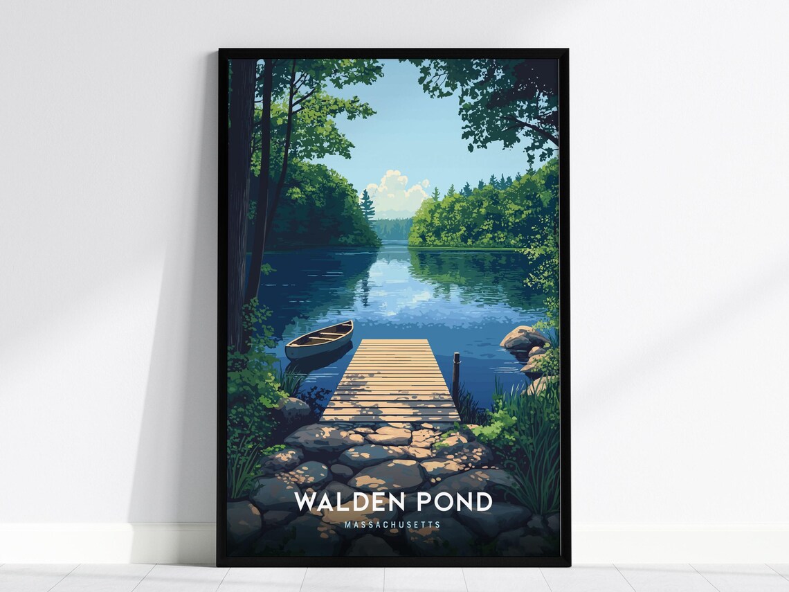 Walden Pond Massachusetts Peaceful Dock Canoe Lake Art Poster