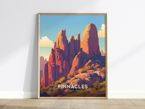 Pinnacles National Park Poster with Red Rock Peaks at Sunset