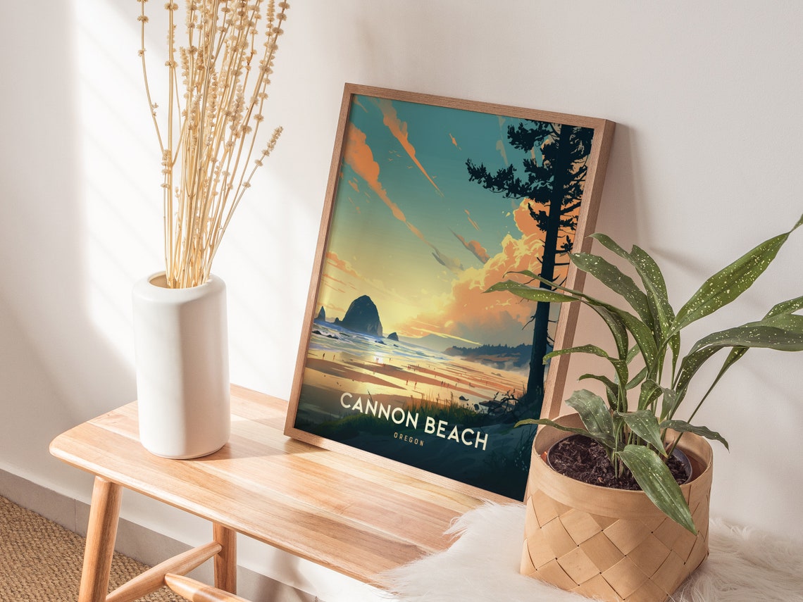 Cannon Beach Oregon Haystack Rock Sunset Vintage Travel Poster - Image 4