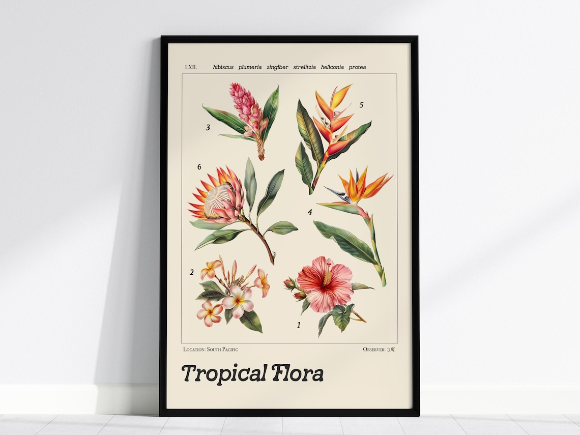 Tropical Flower Print, Vintage Botanical Illustration