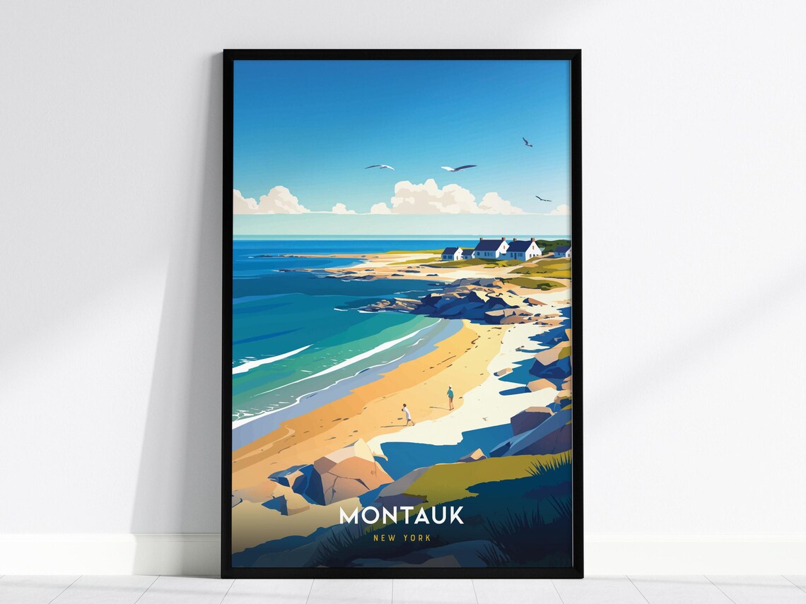 Montauk New York Coastal Beach Travel Poster