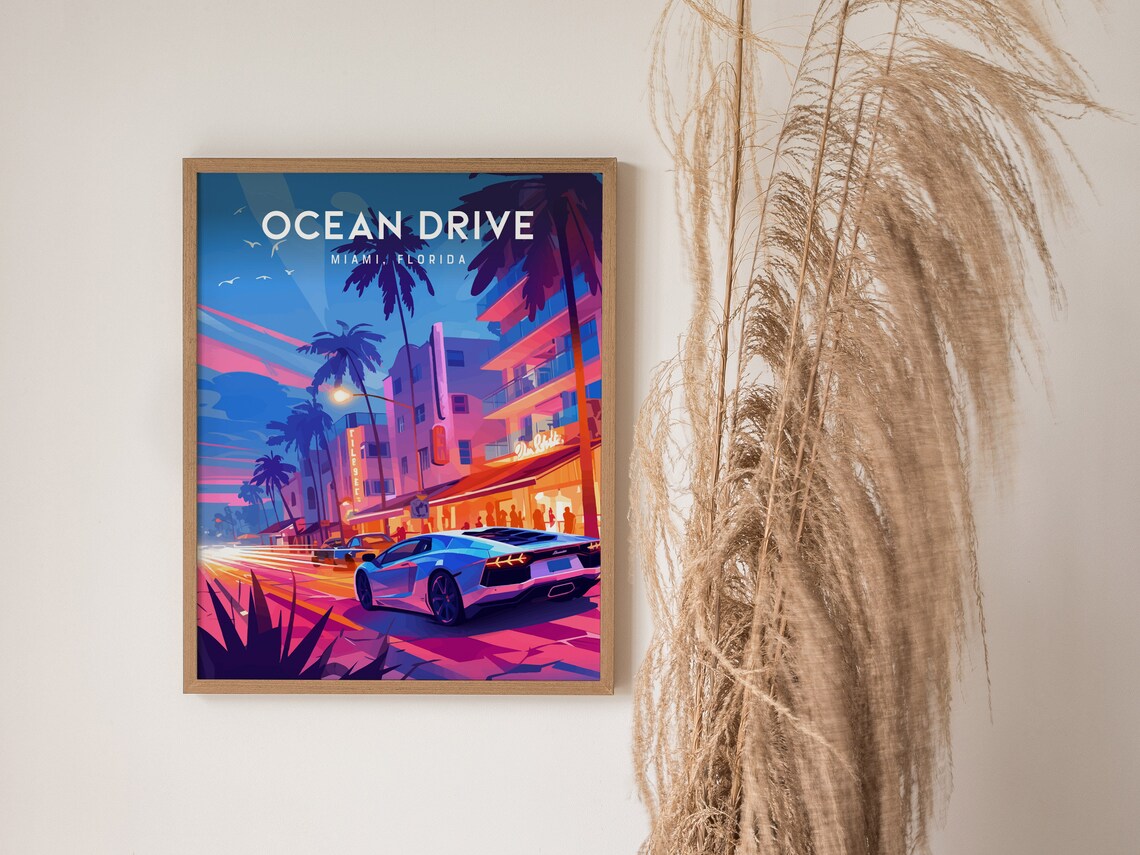 Ocean Drive South Beach Miami Travel Poster, 80s Style - Image 2