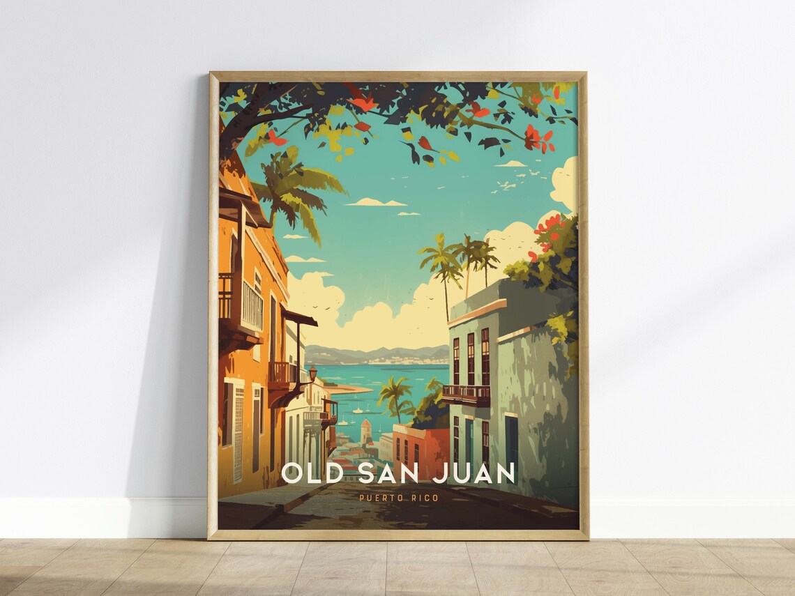 Old San Juan Puerto Rico Cobblestone Street Harbor Travel Poster