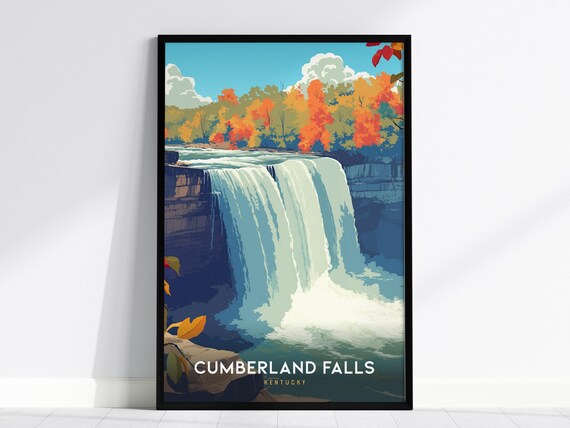 Cumberland Falls Kentucky Autumn Waterfall Vintage Travel Poster