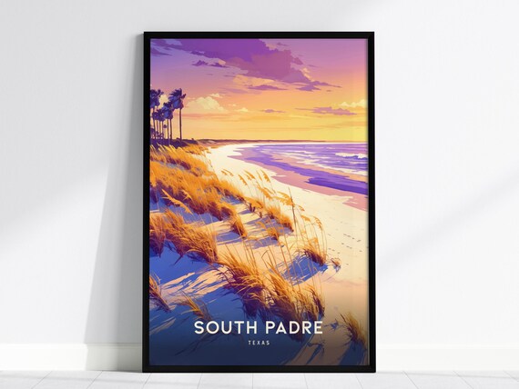 South Padre Island Texas Purple Sunset Beach Dunes Travel Poster