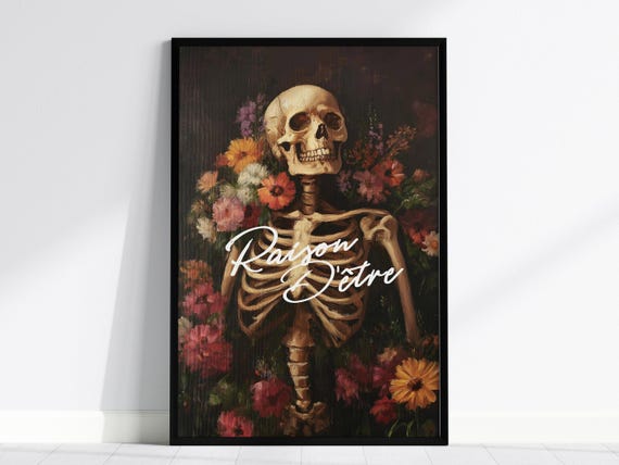 Skeleton Floral Art Print Gothic Memento Mori Wall Decor