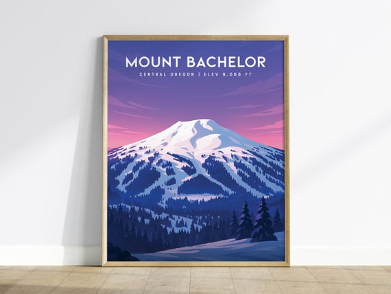 Mount Bachelor Ski Print Oregon Mountain Art Winter Decor