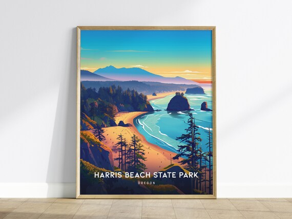 Harris Beach State Park Oregon Sea Stacks Sunset Coast Art Poster
