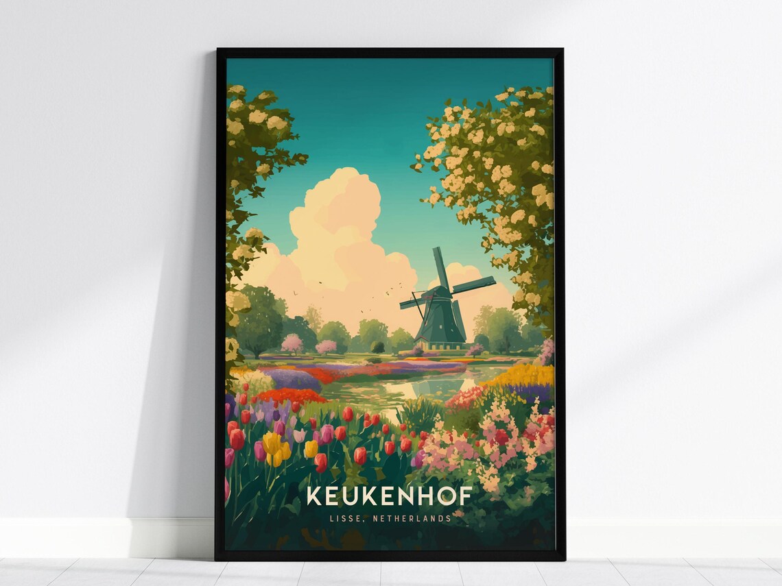 Keukenhof Gardens Tulip Print, Netherlands Travel Poster