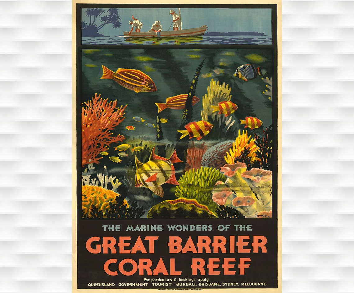 Great Barrier Coral Reef Marine Wonders Australia Travel Poster