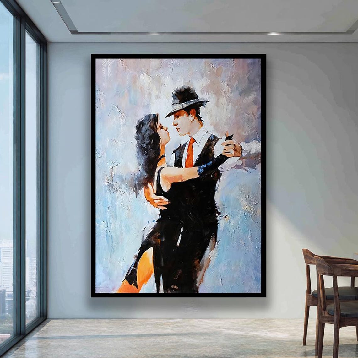 Romantic Tango Dance Couple Fedora Oil Painting Passion Poster