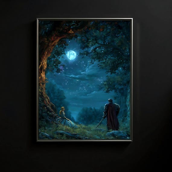 Knight And Princess Art Gothic Medieval Couple Painting Black Frame