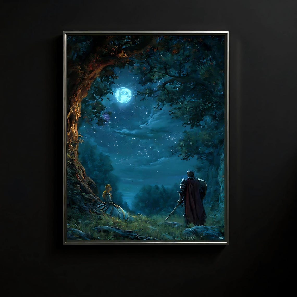 Knight And Princess Art Gothic Medieval Couple Painting Black Frame