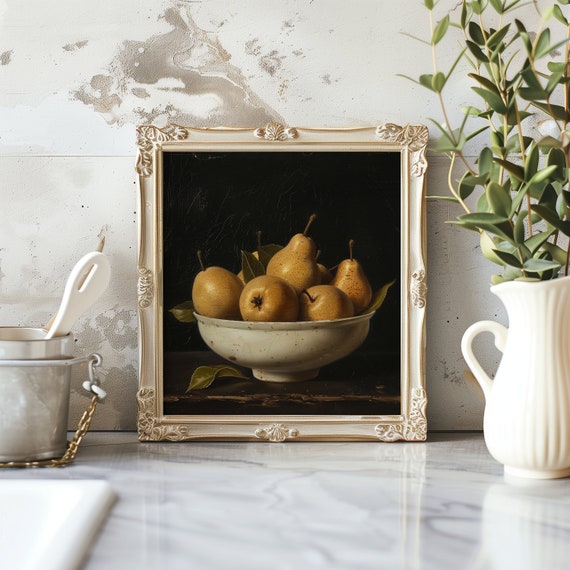 Pear In A Bowl Oil Painting, Kitchen Wall Art
