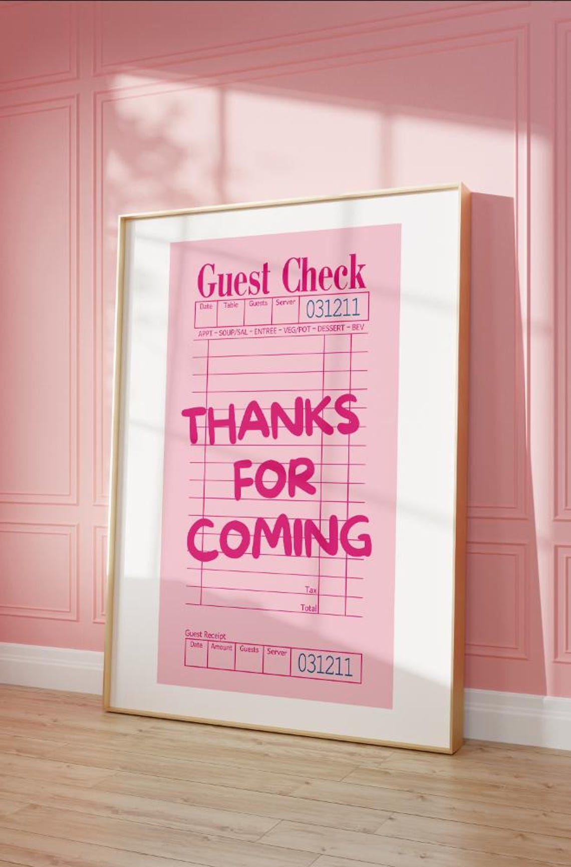 Funny Pink Guest Check Print Trendy Dorm Bar Cart Decor