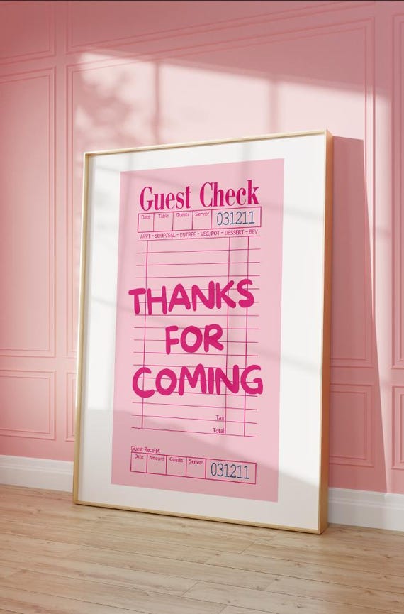 Funny Pink Guest Check Print Trendy Dorm Bar Cart Decor