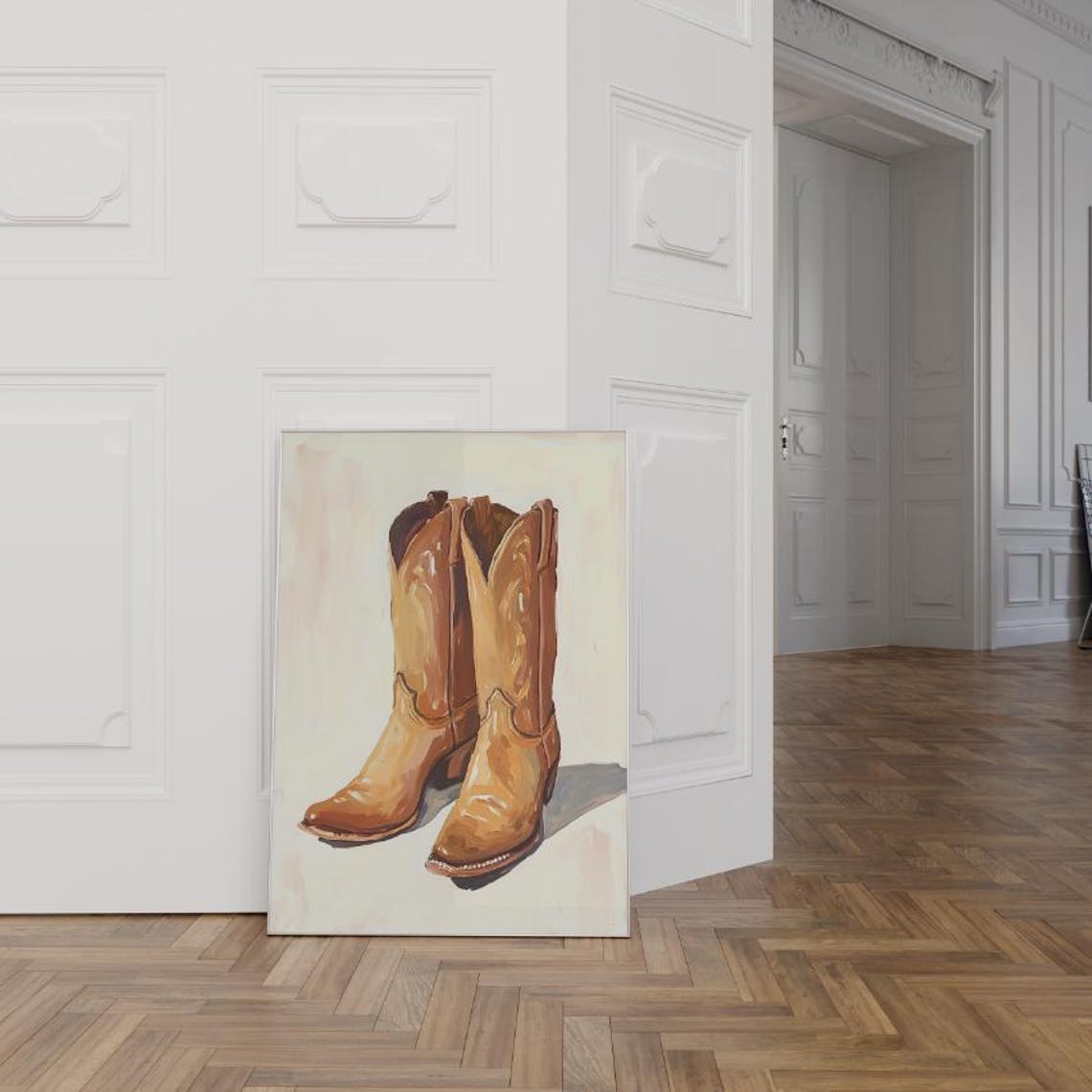 Tan Cowboy Boots Still Life Painting Rustic Western Decor Art Poster - Image 2